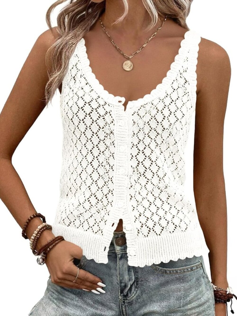 Boho Crochet Cardigan Vest - Women's Sleeveless Knit Sweater Tank Top for Summer